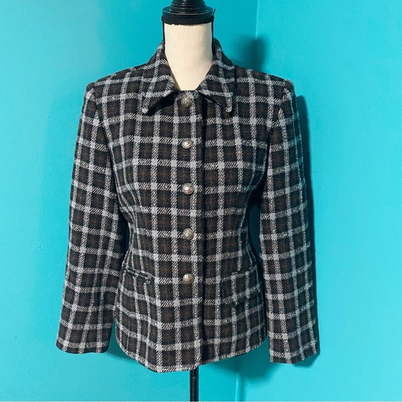 Vintage Clifford & Willis 8P Black Brown Plaid Wool Blazer Jacket - Picture 1 of 5